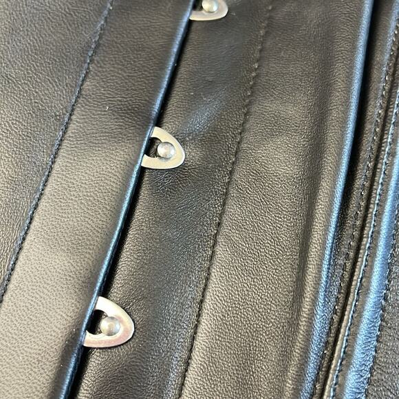 MEANA STYLES Black Faux Leather Hook Front Boned Corset Size 24” - Picture 2 of 9